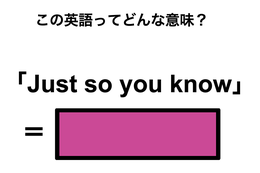 この英語ってどんな意味？「Just so you know」