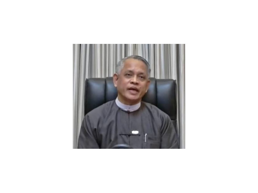 7日、オンライン会見するミャンマー国軍が投資・対外経済関係相に任命したアウンナインウー氏（共同）