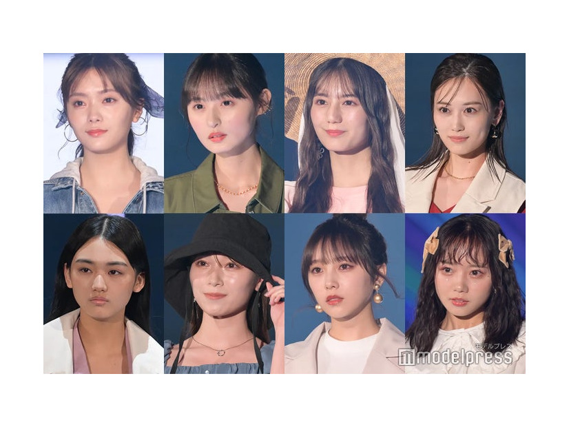 （左上から時計回りで）田村保乃、遠藤さくら、小坂菜緒、山下美月、齊藤京子、与田祐希、守屋麗奈、山崎天 （C）モデルプレス