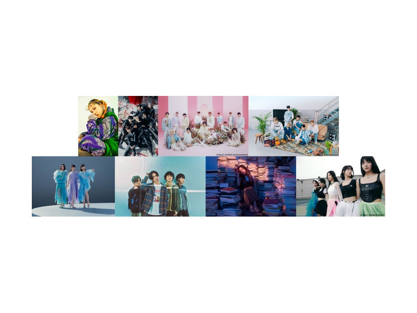 （左上から時計回りに）AI、ENHYPEN、SEVENTEEN、DXTEEN、LE SSERAFIM、milet、マカロニえんぴつ、Perfume