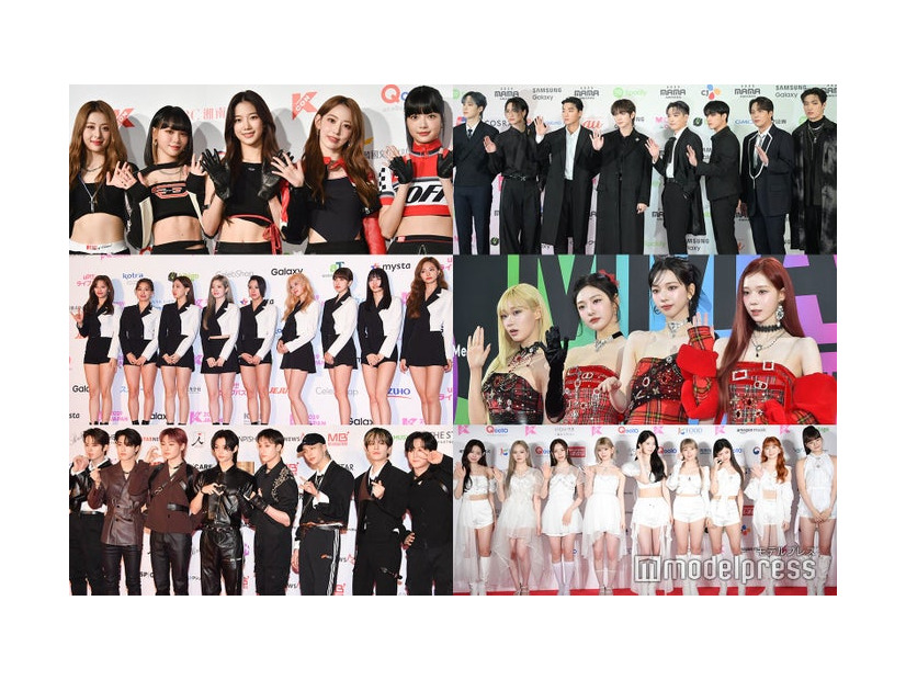 （上段）LE SSERAFIM、ATEEZ（中段）TWICE、aespa（下段）Stray Kids、NiziU（C）モデルプレス