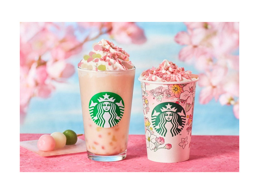 左から：花見だんご フラペチーノ、花見 さくら クリーム※画像はイメージ／提供画像