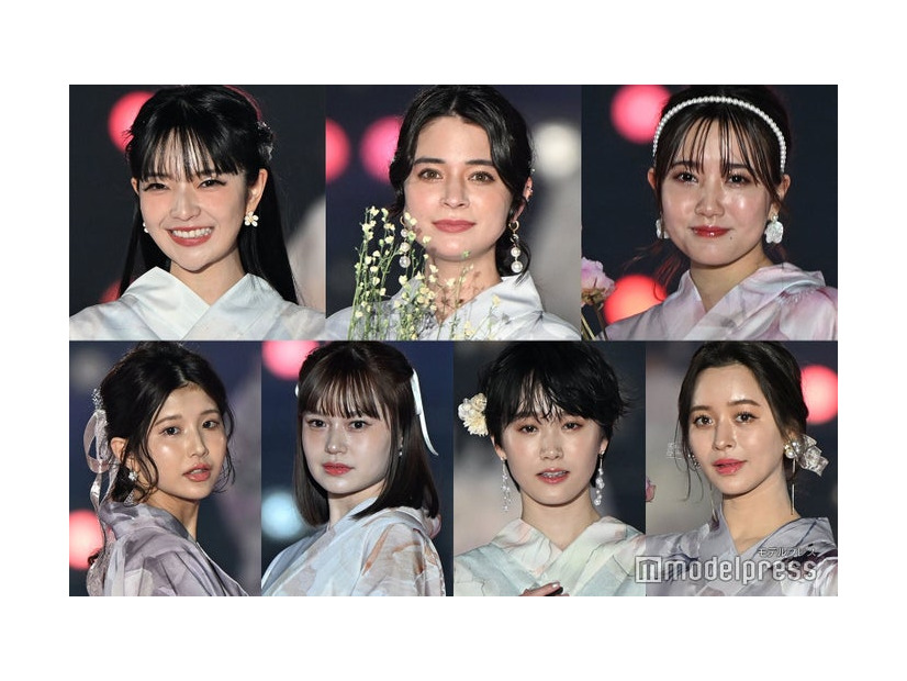 （上段左から時計回り）田中芽衣、瑛茉ジャスミン、加藤玲奈、野崎萌香、尾碕真花、野崎智子、Asaki（C）モデルプレス