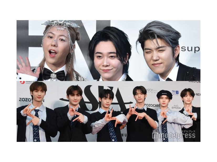 （上段）藤澤涼架、大森元貴、若井滉斗（下段）YOUNGJAE、JIHOON、HANJIN、DOHOON、KYUNGMIN、SHINYU（C）モデルプレス