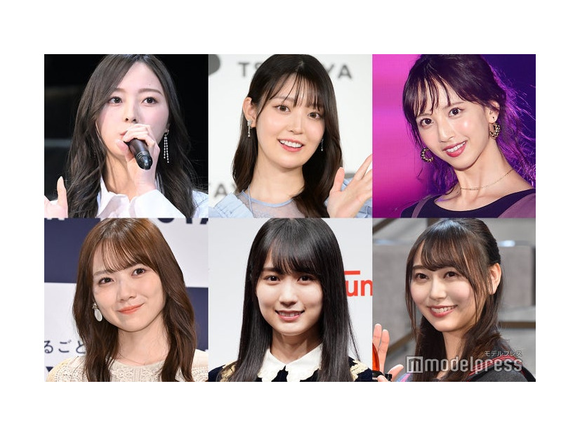 （上段左から）梅澤美波、阪口珠美、佐藤楓（下段左から）田村真佑、賀喜遥香、弓木奈於（C）モデルプレス