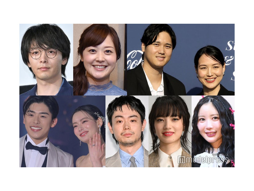 （上段）中村倫也、水卜麻美、大谷翔平＆田中真美子／Photo by Getty Images（下段）こーくん、なごみ、菅田将暉、小松菜奈、ふくれな