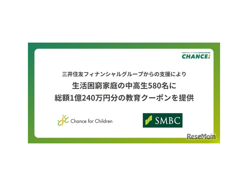 生活困窮家庭の中学2・3年生および高校2・3年生に「SMBCグループ・スタディクーポン」を提供