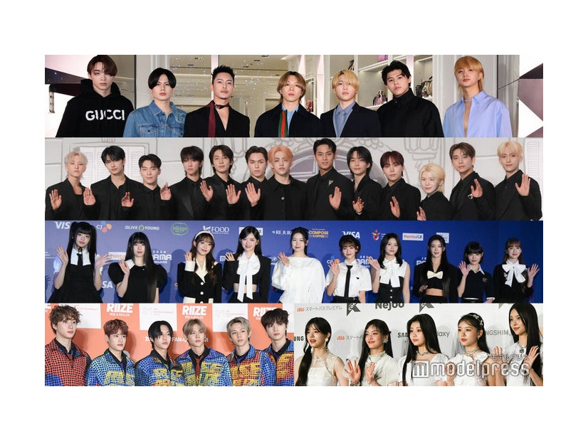 （上段から）BE:FIRST、SEVENTEEN、ME:I、RIIZE、ILLIT（C）モデルプレス