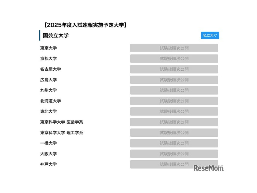 産経新聞：大学受験【2025年度入試速報実施予定大学】