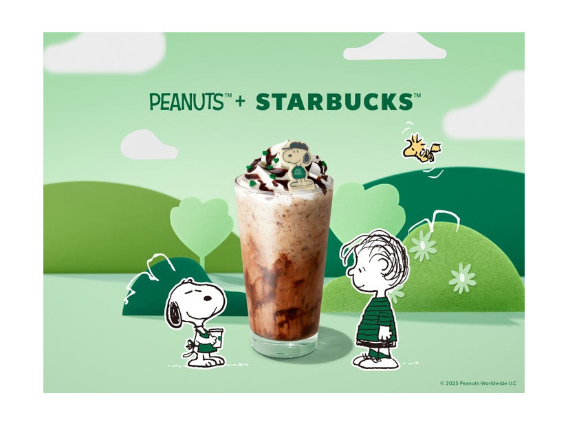 ジョー カインド スヌーピー キャラメル チョコレート オーツミルク フラペチーノ¥720（C）2025 Peanuts Worldwide LLC