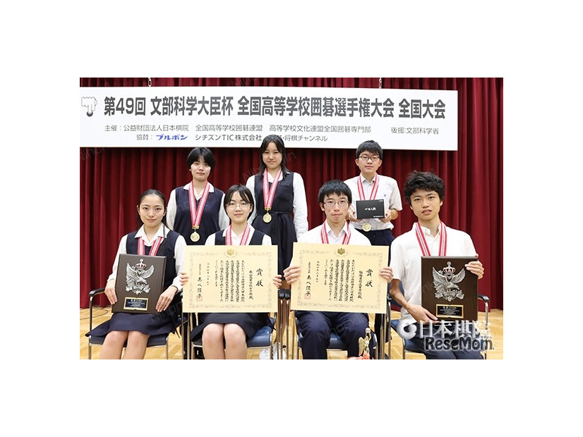 女子団体戦優勝　愛知県代表・南山高等学校女子部、男子団体戦優勝　東京都代表・駒場東邦高等学校