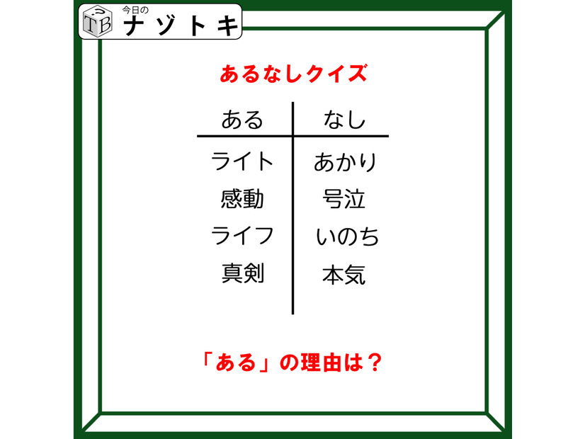 あるなしクイズです！「ライト・感動・ライフ・真剣にある」って、何がある？順番も大事です【難易度LV４.・辛口】