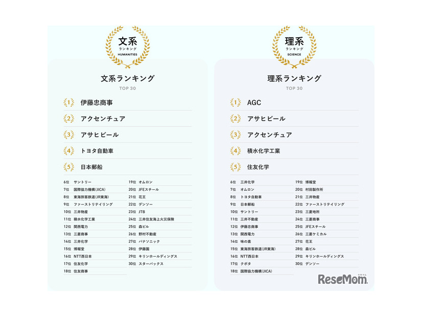 文系・理系別の総合ランキング