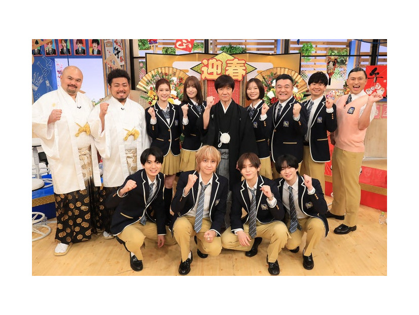 （後列左から）鬼越トマホーク、生見愛瑠、高橋ひかる、内村光良、朝日奈央、山崎弘也、若林正恭、春日俊彰（前列左から）高地優吾、八乙女光、山田涼介、知念侑李（C）日本テレビ
