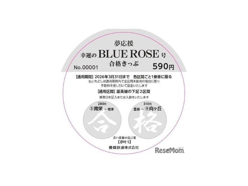 「夢応援・合格きっぷ」乗車券イメージ