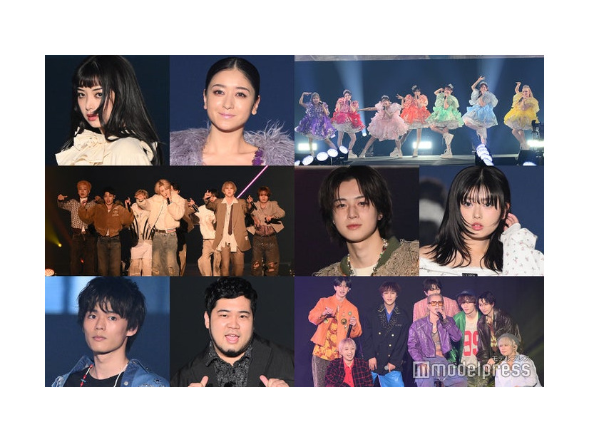 （上段左から）池⽥エライザ、池⽥美優、FRUITS ZIPPER（中段左から）MAZZEL、佐野雄⼤、⻑浜広奈（下段左から）日向亘、松井ケムリ、BUDDiiS（C）モデルプレス