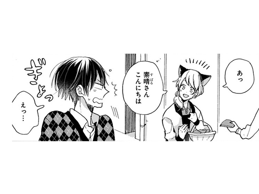 ペットショップに来たら店員さんが猫耳をつけて… 青年の猫耳姿はどんな感じかな？〈4コマ漫画〉【同居人はひざ、時々、頭のうえ。 #64】