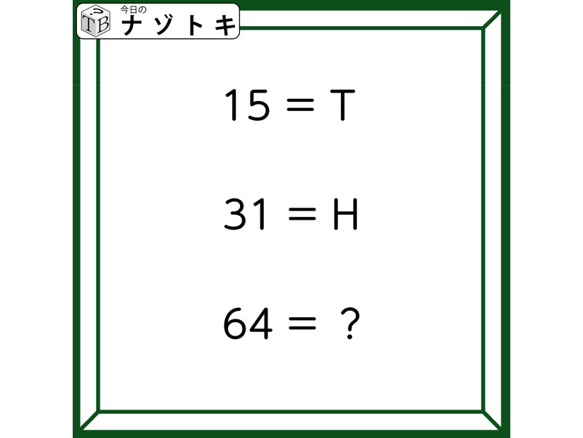 クイズです！「１５＝T、３１＝H、６４＝？」アルファベットと数字が意味するのは？【難易度LV３.・中辛】
