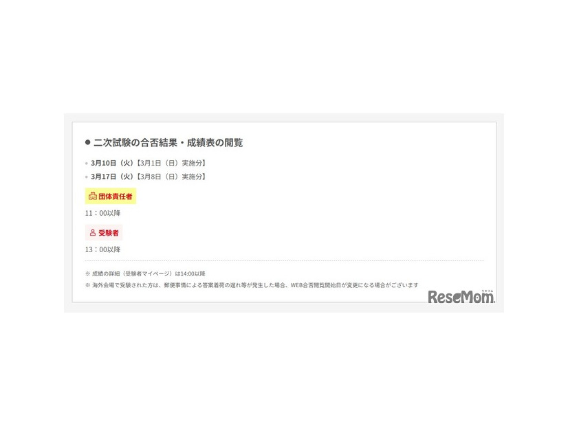 2025年度第3回二次試験の合否結果・成績表の閲覧