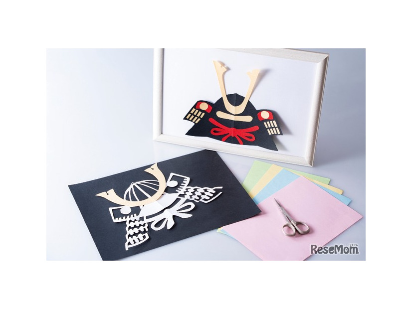 「端午の節句」紙切りで兜づくり