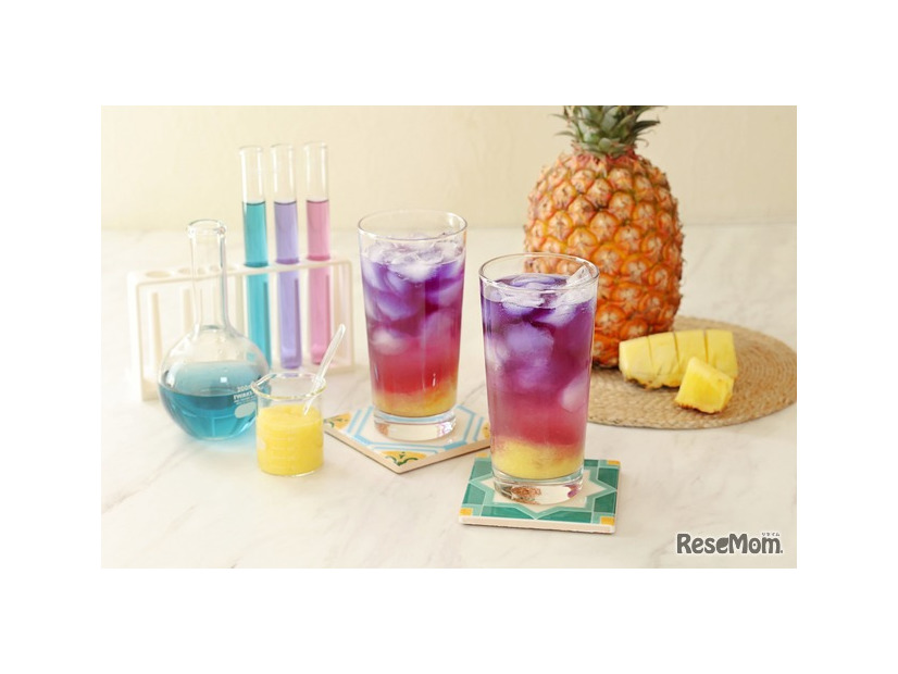 管理栄養士監修サイエンスレシピ、pH反応を利用した「色がかわる!?魔法のドリンク」