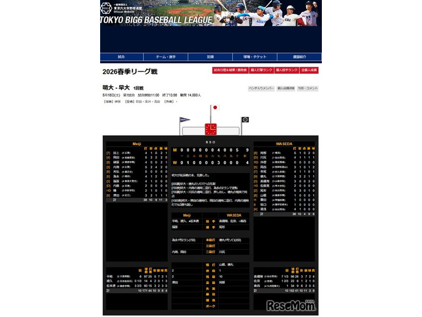 2026春季リーグ戦 明大ー早大1回戦