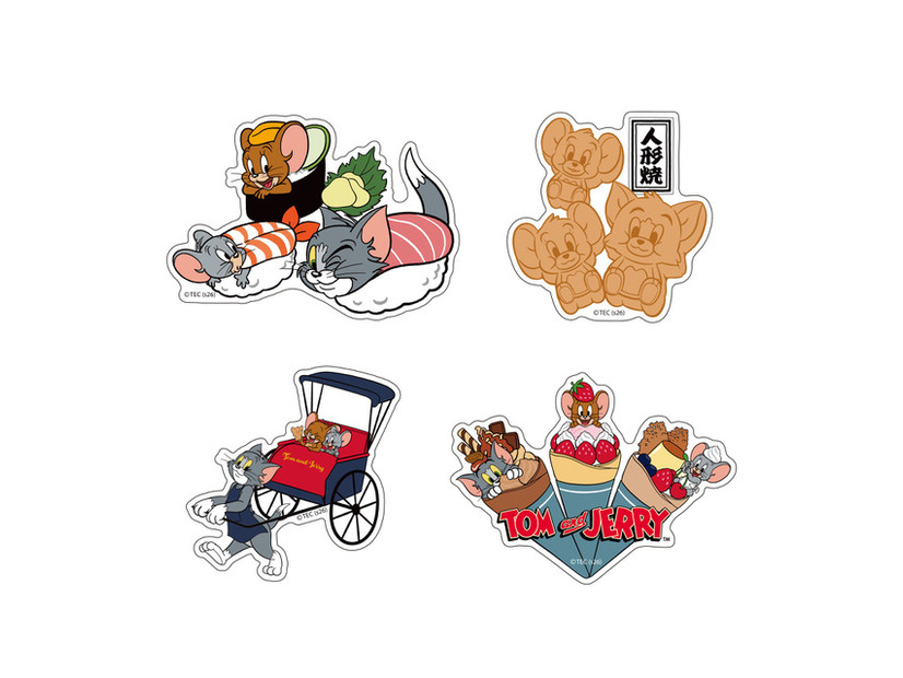 【TOKYO】ステッカー（左上から時計回り、江戶前寿司/人形焼 /クレープ/人力車）各330円(税込)