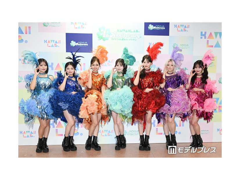 CANDY TUNEデビュー3周年公演「CANDY CANDY CANDY PARTY」囲み取材に出席したCANDY TUNE（左から）福山梨乃、桐原美月、南なつ、小川奈々子、立花琴未、宮野静、村川緋杏（C）モデルプレス