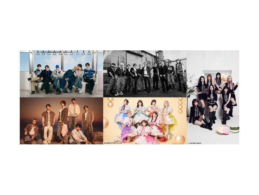（上段左から）TWS、TREASURE／（下段左から）BEFIRST、FRUITS ZIPPER／（右端）ME:I（C）フジテレビ
