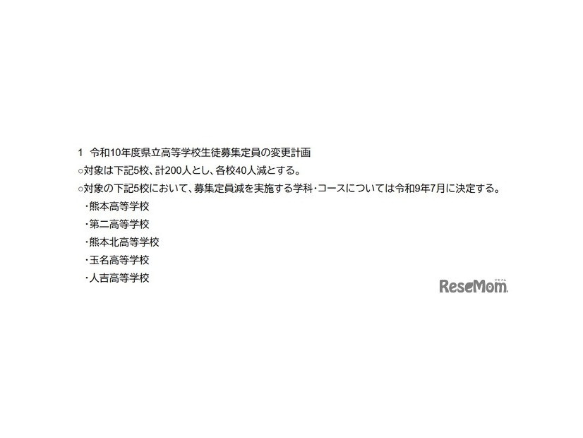 2028年度県立高等学校生徒募集定員の変更計画