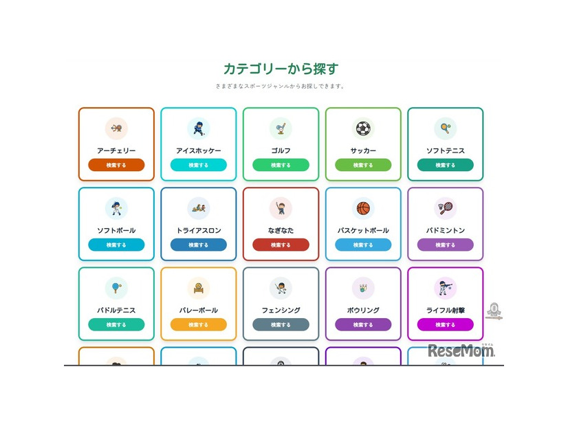 カテゴリー検索の画面