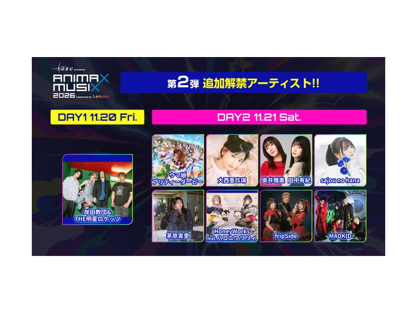 第2弾出演アーティスト「東武鉄道 presents ANIMAX MUSIX 2026 supported  by Lemino」（C）Lemino