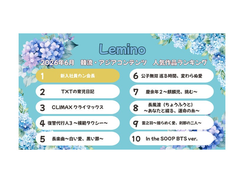 Lemino6月韓流・アジア人気作品ランキング（C）Lemino
