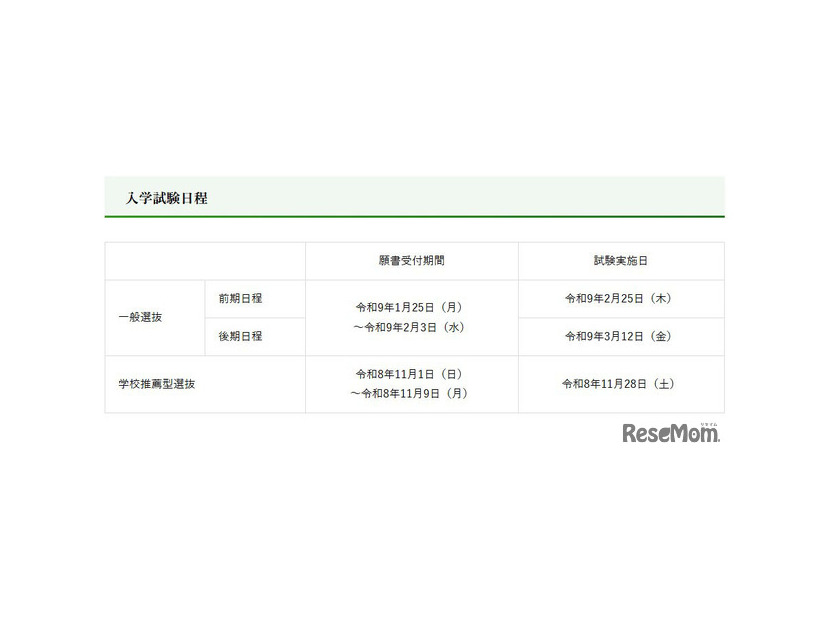 令和9年度入学試験日程