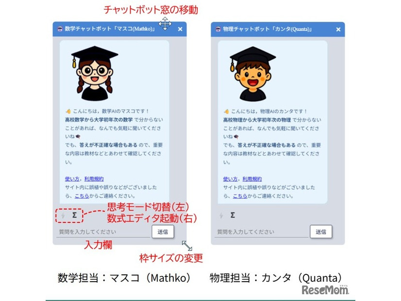数学担当のマスコと、物理担当のカンタ