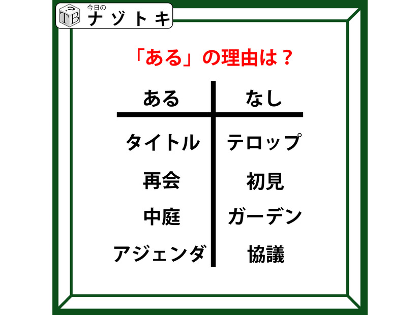 あるなしクイズです！「タイトルにあってテロップにない。再会にあって初見にない」ある側には、何がある？【難易度LV.２・中辛】