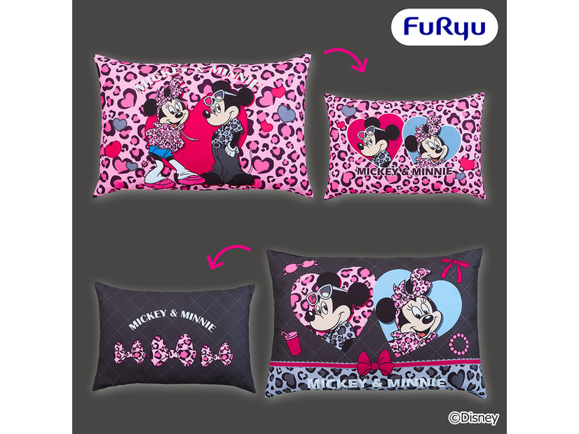 「ミッキーマウス＆ミニーマウス　ギャルっぽレオパード 　クッション」（全2種類）©Disney