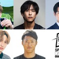 （左から時計回りに）雅久（GAKU）、佐野岳、高柳光希アナ、山本良幸、平野泰新「究極の男は誰だ！？最強スポーツ男子頂上決戦」第1弾出演者（提供写真）