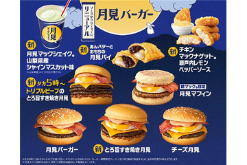 マクドナルド「月見バーガー」8年ぶりリニューアル 新商品5種含む“月見ファミリー”8商品登場 画像