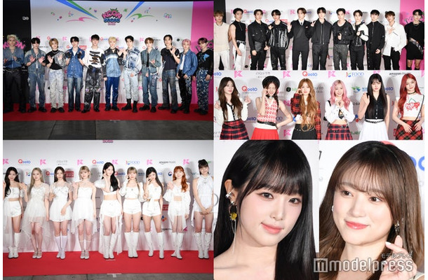 「KCON JAPAN 2023」レッドカーペットに登場した（左上から時計回りに）INI、THE BOYZ、STAYC、矢吹奈子、チェ・イェナ、NiziU（C）モデルプレス