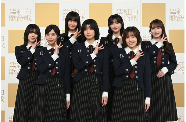 （前列左から）小林由依、藤吉夏鈴、松田里奈（後列左から）森田ひかる、山崎天、田村保乃、守屋麗奈／櫻坂46（C）NHK