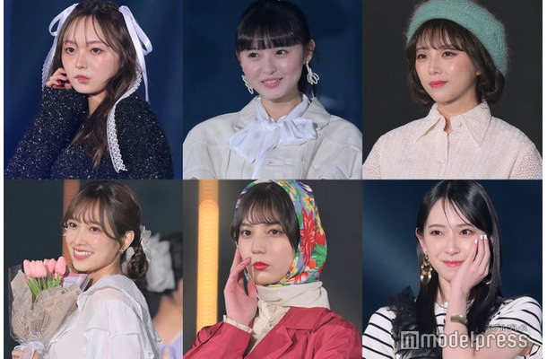 （左から時計回りに）梅澤美波、遠藤さくら、与田祐希、金村美玖、小坂菜緒、佐々木久美（C）モデルプレス