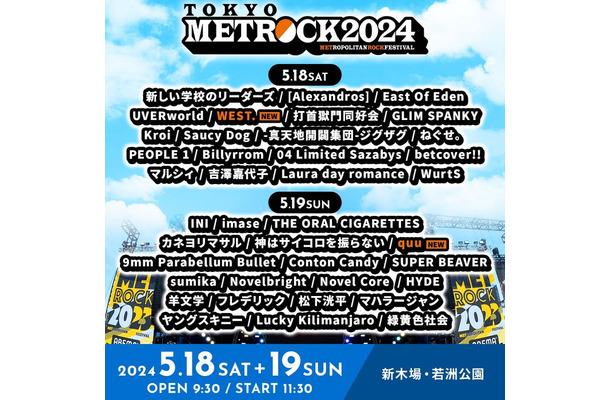 「METROCK2024」アーティスト出演日別一覧／東京（提供写真）