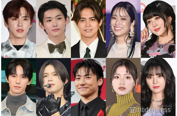 （上段左から時計回りに）河野純喜、JO、片寄涼太、佐々木久美、ヒカル、マシロ、佐々木美玲、小森隼、K、佐藤景瑚（C）モデルプレス