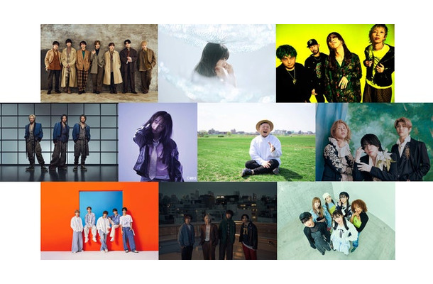 （上段左から）IMP.、Aimer、SUPER BEAVER（中段左から）Number_i、乃紫、HIPPY、Mrs. GREEN APPLE（下段左から）M!LK、ヤングスキニー、Little Glee Monster（提供写真）