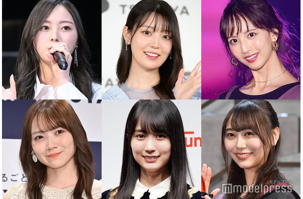 （上段左から）梅澤美波、阪口珠美、佐藤楓（下段左から）田村真佑、賀喜遥香、弓木奈於（C）モデルプレス