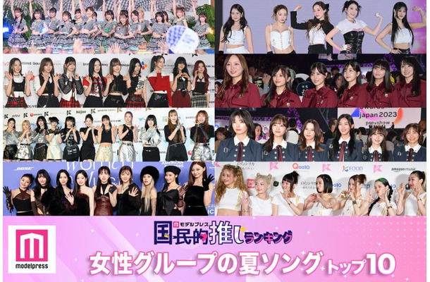 （左上から時計回りに）AKB48、KARA、乃木坂46、櫻坂46、XG、ME:I、NiziU（C）モデルプレス、（下段左）TWICE／Photo by Getty Images