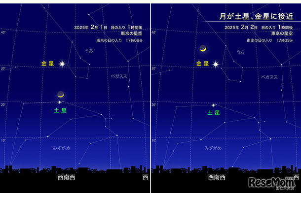 月が土星、金星に接近（2025年2月）