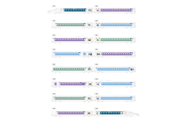 「Wonderful Dreams Shinkansen」の各号車のデザイン（C）Disney