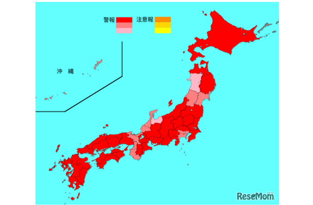 インフルエンザ流行レベルマップ（2025年第1週）